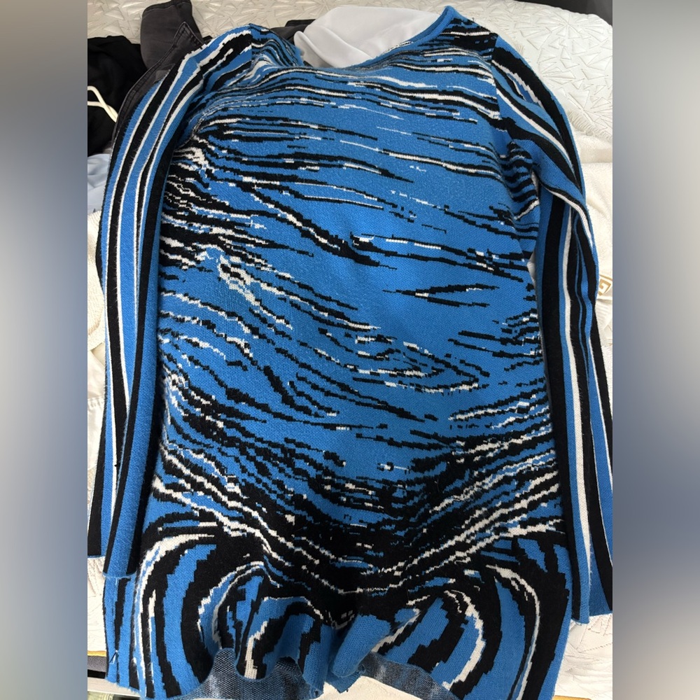 Blue and Black Patterned Knit Romper